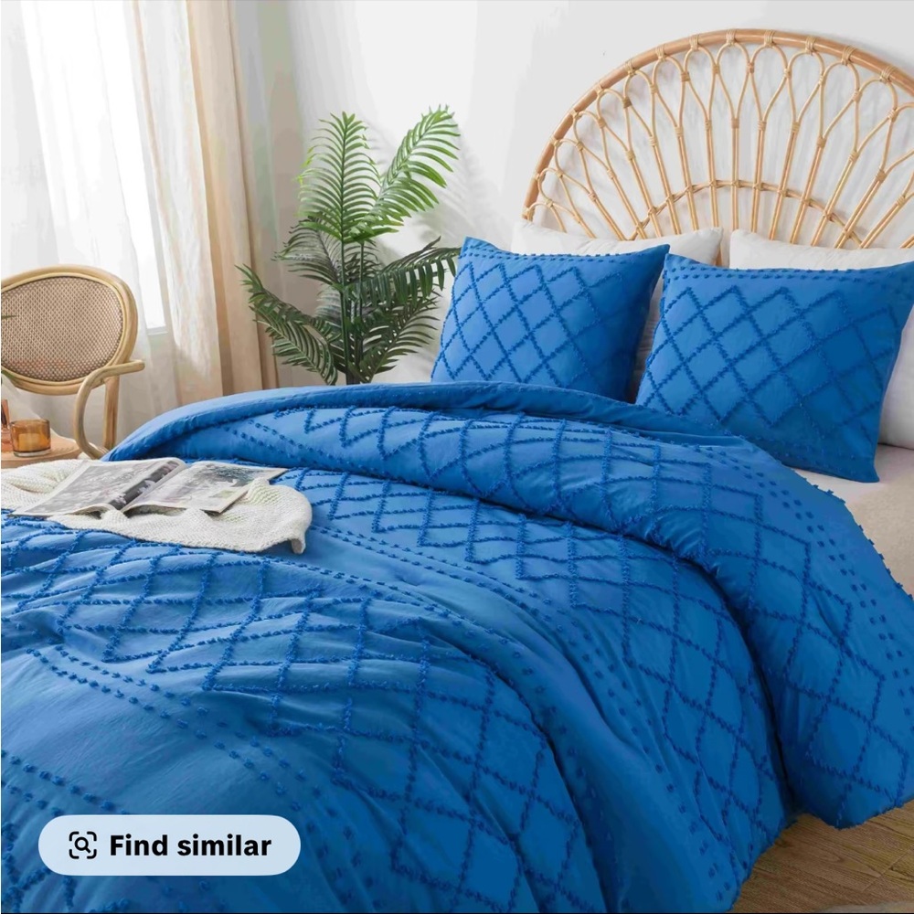 Blue Diamond Pattern Bedding Set King Beautiful comforter set w/shams - Picture 2 of 2